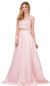 Long Sleeve Lace Top Satin Skirt Two Piece Prom Dress in Blush